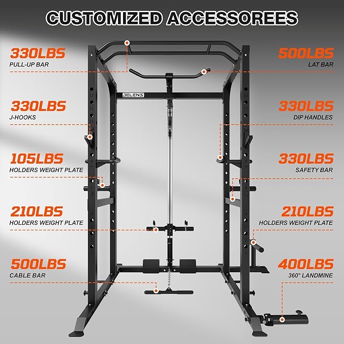 S21 Power Cage, Multi-Function Power Rack with Adjustable Cable Crossover System, 2000LBS Squat Rack for Home Gym with More Training Attachments-StrideForce Fitness