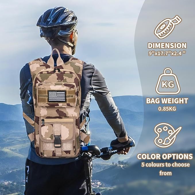 Hydration Backpack, Tactical Molle Water with 2L TPU Water Bladder, for Men Women Lightweight Water Backpack, Hydration Pack for Hiking, Biking, Climbing and Hunting-StrideForce Fitness