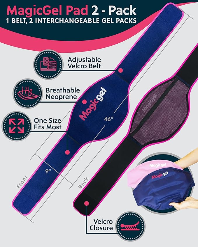 Magic Gel Ice Pack for Back Pain Relief | 2 Pack Reusable Lower Back Wrap for Hot or Cold Therapy | Relief for Lower Lumbar, Sciatic Nerve, Herniated or Degenerative Disc, Coccyx, Tailbone Pain-StrideForce Fitness