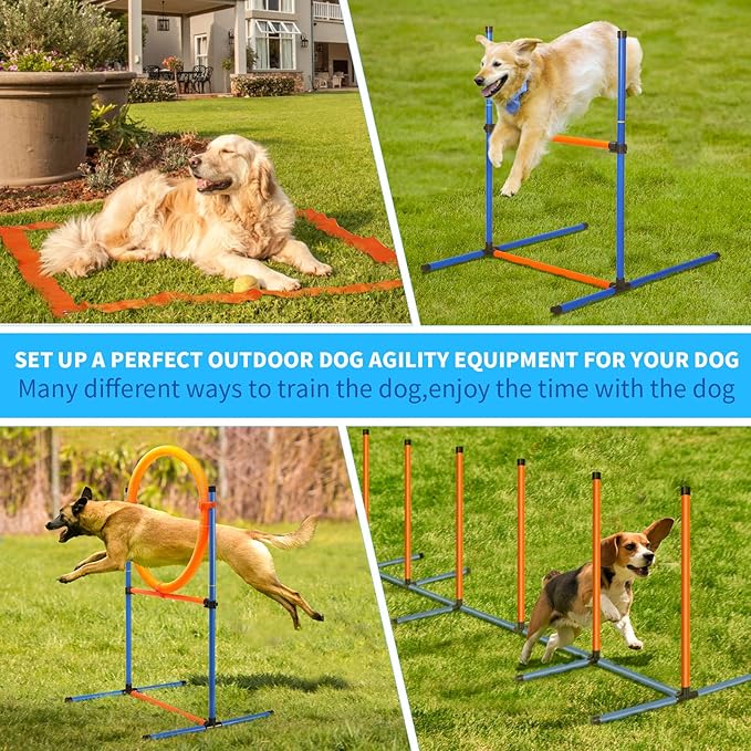 Dog Agility Training Equipment, 72-Piece Obstacle Course Training Starter Kit Indoor Outdoor Game for Dogs with Agility Hurdle, Jump Ring, Weave Poles, Pause Box, Toy Balls and Storage Bag-StrideForce Fitness