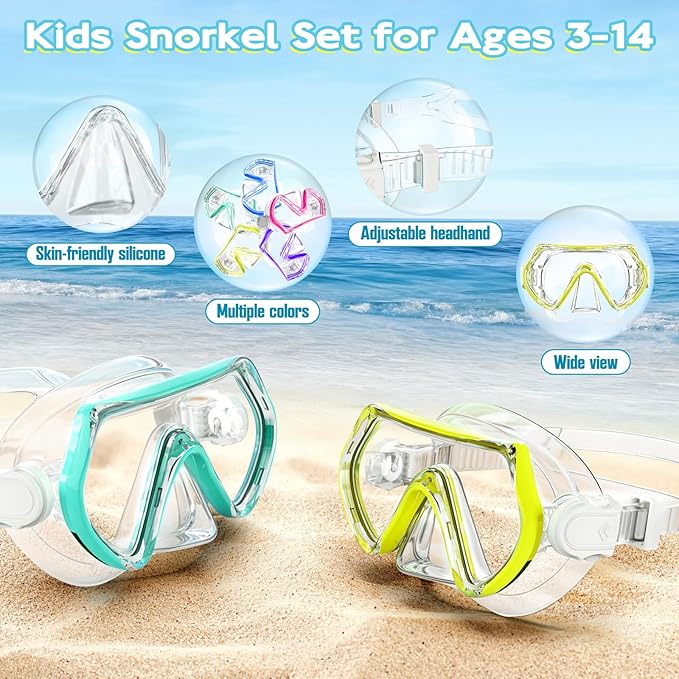 Snorkeling Gear for Kids, Kids Snorkel Set for Ages 3-14, Anti-Fog Diving Mask and Dry Top Snorkel Combo Set, Unisex Swimming Goggles-StrideForce Fitness