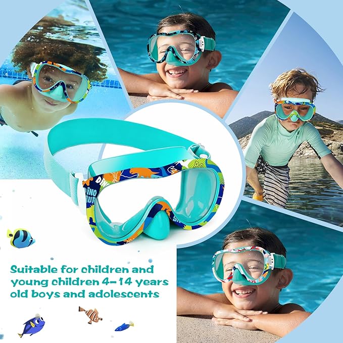 Kids Swim Goggles with Nose Cover, 180° Panoramic Snorkel Mask with Anti-Fog & Anti-Leak Design, Comfort Fabric Strap UV Protection Lens for Boys Girls Ages 3-15-StrideForce Fitness