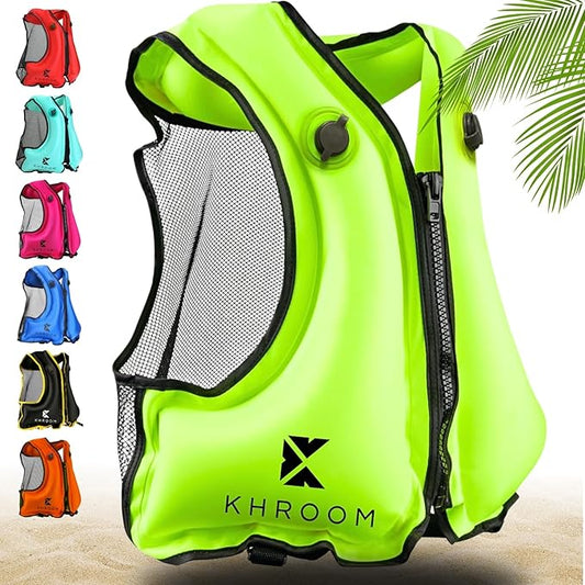 Khroom Inflatable Snorkel Vest for Adults and Teenagers | 60"-75" Height | 90-220 lbs | V2 2025 Model | Buoyancy Jacket for Snorkeling and SUP - Snorkel Vest, Buoyancy Aid-StrideForce Fitness