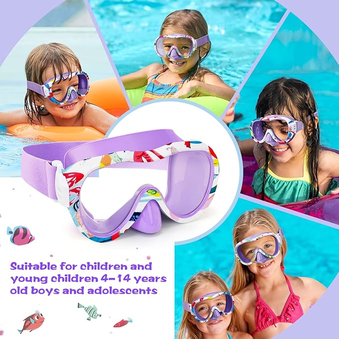 Kids Swim Goggles with Nose Cover, 180° Panoramic Snorkel Mask with Anti-Fog & Anti-Leak Design, Comfort Fabric Strap UV Protection Lens for Boys Girls Ages 3-15-StrideForce Fitness