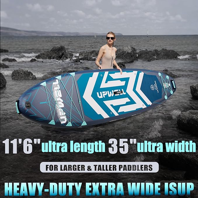 UPWELL 11'6"×35" Extra Wide Inflatable Paddle Board, Stand Up Paddle Board for Youth & Adults, Stable Design, Premium SUP Accessories, 120L Backpack, 10L Dry Bag, Paddle, Leash, Hand Pump, US Fins-StrideForce Fitness