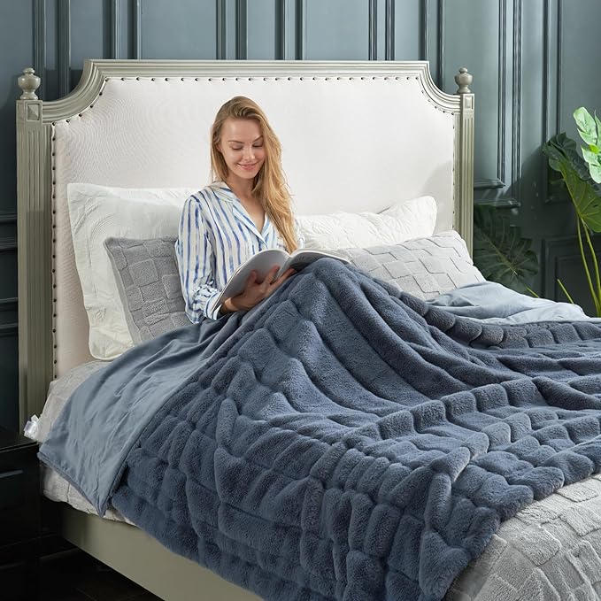 Cozy Bliss Faux Fur Throw Blanket for Couch, Cozy Soft Plush Thick Winter Blanket for Sofa Bedroom Living Room, 60 * 80 Inches Blue-StrideForce Fitness