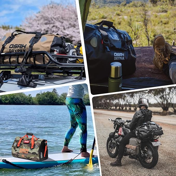 Waterproof Duffel& Luggage Bag - Motorcycle Dry Bag Tail Saddle Bags with Roll Top Closure,Large Storage Space,for Camping, Kayaking, Fishing & Traveling(Sky, 60L)-StrideForce Fitness