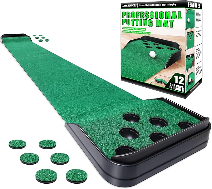 CHAMPKEY Golf Putting Green Indoor - Advanced Guides Golf Putting Mat - Enhance Putting Accuracy and Challenge-StrideForce Fitness