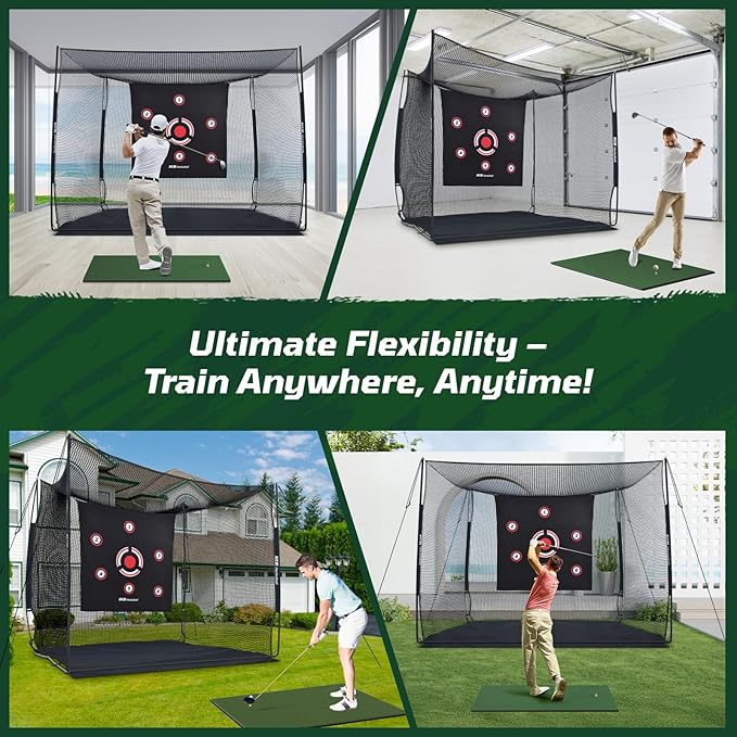 Haokelball Golf Hitting Cage,10x8x6ft Golf Practice Net with Target Cloth & Carry Bag, Heavy-Duty Golf Cage Net for Backyard, Indoor & Outdoor-StrideForce Fitness