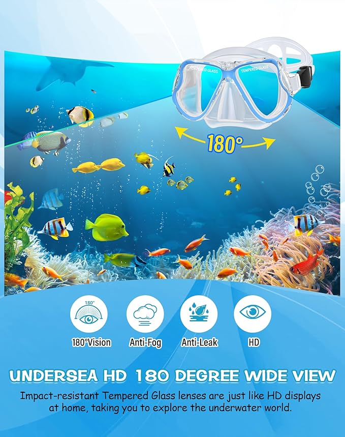 Greatever Dry Snorkel Set,Panoramic Wide View,Anti-Fog Scuba Diving Mask,Professional Snorkeling Gear-StrideForce Fitness