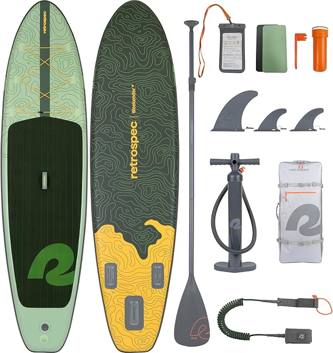 Retrospec Weekender Inflatable Paddle Board with Beach Accessories - 10'6" X 32in SUP Board, Textured Deck Pad, Pump & Travel Bag - Lightweight iSUP-StrideForce Fitness