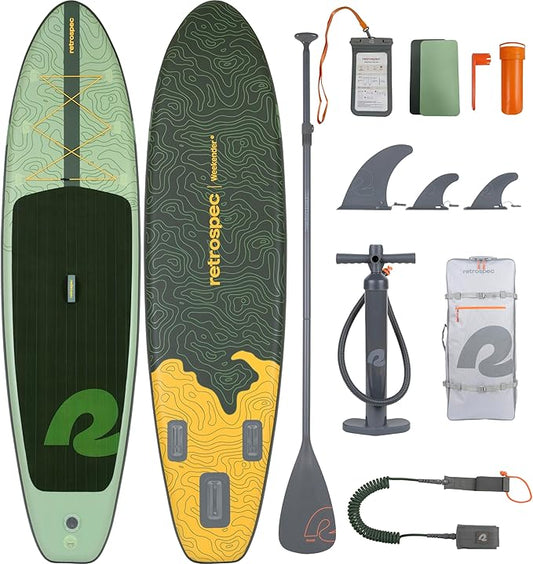 Retrospec Weekender Inflatable Paddle Board with Beach Accessories - 10'6" X 32in SUP Board, Textured Deck Pad, Pump & Travel Bag - Lightweight iSUP-StrideForce Fitness