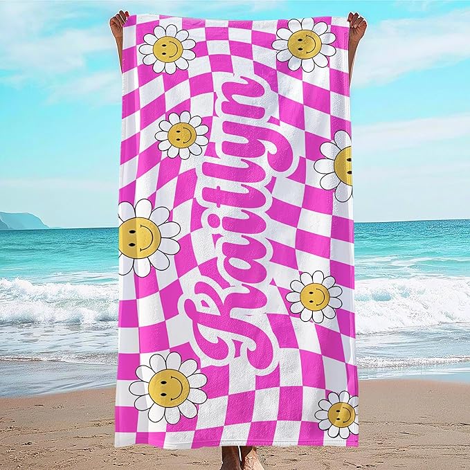 JML Personalized Beach Towel with Name, Custom Flower Beach Towel, Customized Microfiber Pool Towel, Quick Dry & Absorbent Swim Towel for Adult,Anniversary, Birthday, Summer Holiday,Vacation-StrideForce Fitness