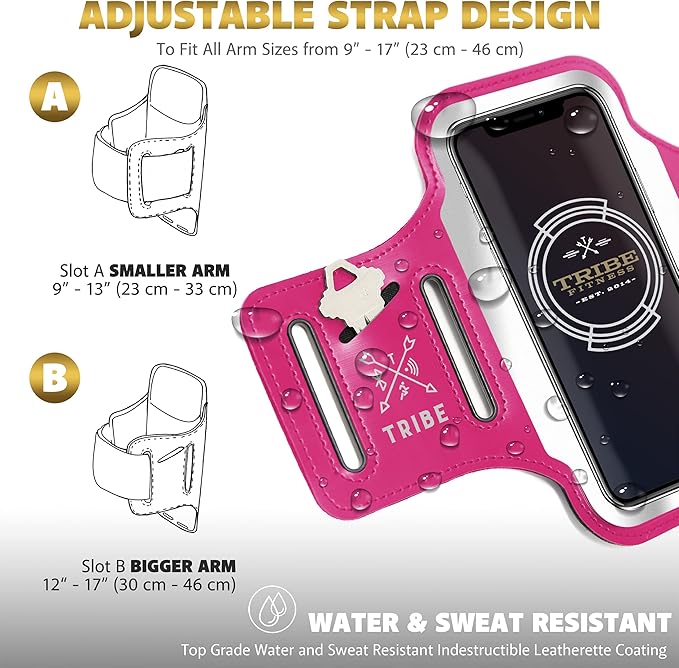 TRIBE Running Phone Holder Armband. iPhone & Galaxy Cell Phone Sports Arm Bands for Women, Men, Runners, Jogging, Walking, Exercise & Gym Workout. Fits All Smartphones. Adjustable Strap, CC/Key Pocket-StrideForce Fitness