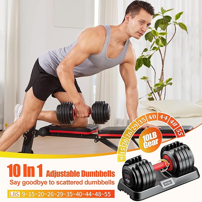 Adjustable Dumbbell Set 25/55/90LBS,10 in 1 Free Weights Dumbbell with Anti-Slip Texture Handle,1 Sec Speed Adjustment Men/Women Gym and Home Strength Training Equipment.-StrideForce Fitness