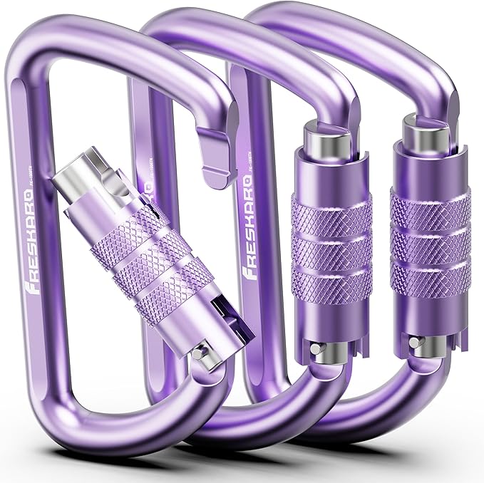 FresKaro 3inch 12kN-2698lbs Auto Locking Carabiner Clips, Solid D Shape, Heavy Duty 7075 Aluminum, Lightweight 1.09oz, Rust Proof, for Hammock, Hiking, Dog Leash, Keychain etc., Multi-Colors-StrideForce Fitness