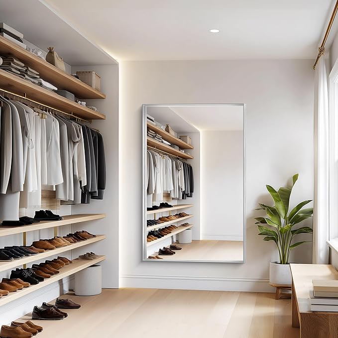 Silver Bathroom Mirror, 60x40 Inch Rectangular Framed Mirror, Large Wall Mounted Bathroom Vanity Mirror Over Sink for Bedroom,Restroom, Living Room, Hangs Vertically or Horizontally-StrideForce Fitness