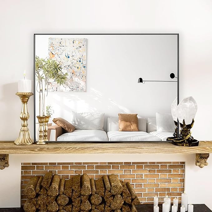 30x40 Inch Black Bathroom Mirror for Wall, Aluminum Frame Rectangle Rectangular Vanity Mirror, Modern Large for Bedroom, Living Room, Horizontal or Vertical-StrideForce Fitness