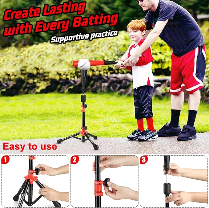 Baseball Tee for Kids,Youth Stand Set,Teeball Set,Youth Baseball,Softball Batting Tee Set,Easy Adjustable Height-StrideForce Fitness