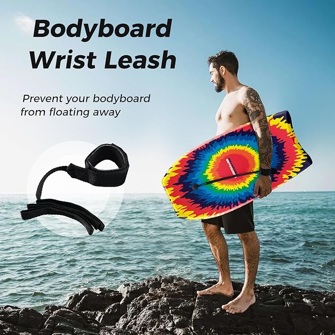 KOTEK 33/37/41 Inch Body Board with Wrist Leash, EPS Core, Dual Channel, HDPE Slick Bottom, Bodyboard for All Skill Levels & Wave Conditions-StrideForce Fitness