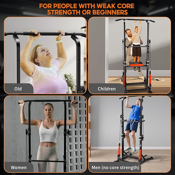 ONETWOFIT Power Tower Pull Up Bar Station Assistive Trainer, Multi-Function Adjustable Height Dip Station for Home Gym Workout, Strength Training Fitness Equipment, Pull Up Stand 360LBS-StrideForce Fitness