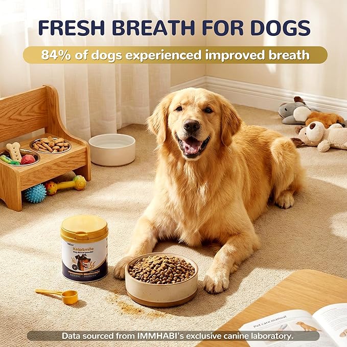 Dog Breath Freshener, Dental Powder 10.56oz for Dogs Teeth Cleaning Powder Plaque Off Tartar Remover Natural Bad Breath for Dogs with Herbal Blend Probiotics, 300g (60 Scoops)