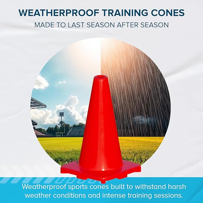 LVL10 Pro Training Cones - 12" Large Soccer Cones for Sports Training - for Basketball, Football, Basketball and Agility Drills - Soccer Field Markers That Won't Crack, Slide or Fly-StrideForce Fitness