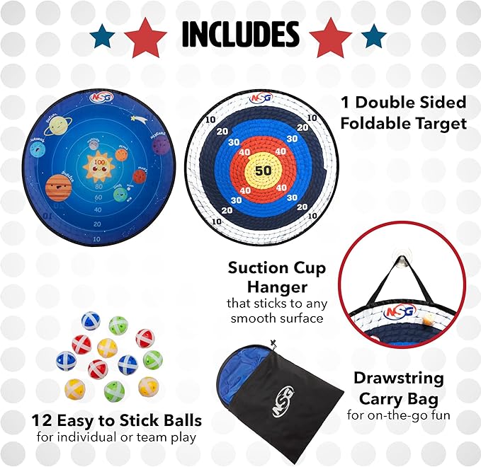 NSG Target Toss Large Dart Board for Kids 30in Giant Kids Dart Board Double Sided Game Set for Indoor and Outdoor Fun with 12 Sticky Balls and Carry Bag-StrideForce Fitness