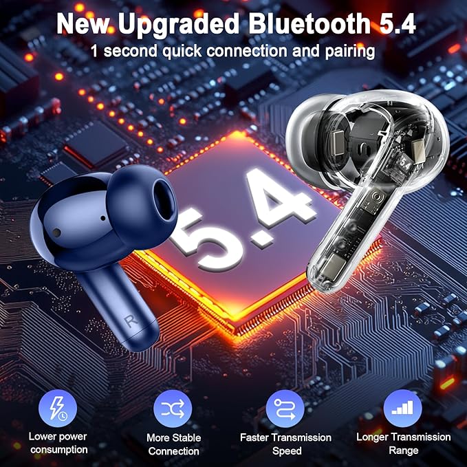 Wireless Earbuds, 2025 Bluetooth 5.4 Headphone 3D Stereo Bass Ear Bud, 4 ENC Noise Cancelling Mic, 40+Hrs USB-C in-Ear Earphone, IP-X7 Waterproof Headset Sport Workout Gym for Laptop Pad Android iOS-StrideForce Fitness