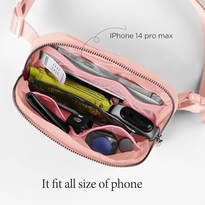 ODODOS Unisex Mini Belt Bag with Adjustable Strap Small Fanny Pack for Workout Running Traveling Hiking, Light Pink-StrideForce Fitness