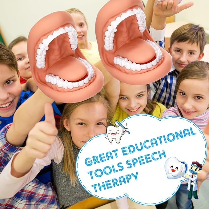 Patelai 1 Pcs Mouth Puppet with Tongue Teeth Hand Puppet Dental Mouth Model with 1 Pcs Toothbrush for Boys Girls Educational Tools Speech Therapy