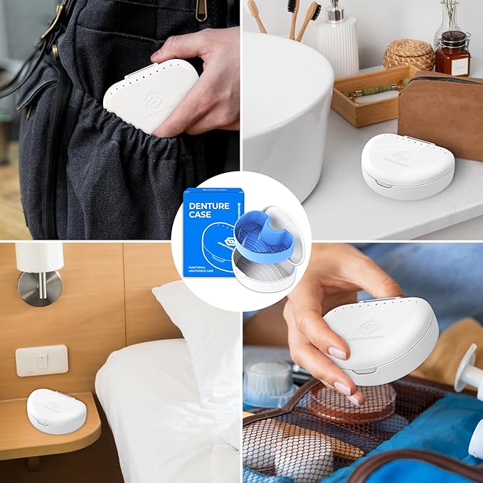 Denture storage case – Hygienic & Protective Denture Bath Cup – Travel-Friendly Orthodontic Dental Retainer Container, Portable, Secure for Invisalign, Mouth guards, Braces – Easy to Use