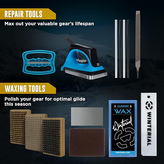 Winterial Snowboard and Ski Tuning Kit, with Iron, All-Temp Snowboard Wax, Angled Edge Tuner File-StrideForce Fitness