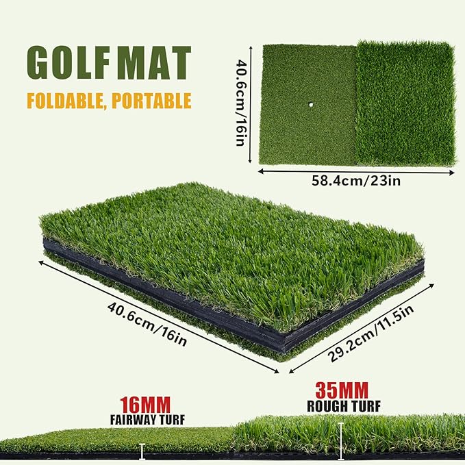 SIOTMERA 23x16IN & 5x4FT Golf Mat, Dual-Turf Golf Hitting Mat with High-Elasticity EVA Anti-Slip Bottom, Anti-Deformation,Reinforced Glue, Ideal for Swing,Chipping Practice,Indoor/Outdoor-StrideForce Fitness
