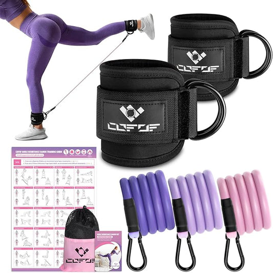 Ankle Resistance Bands With Cuffs for Working Out, Kickbacks, Hip, Leg and Glute Exercise - Training Poster Included - for Women