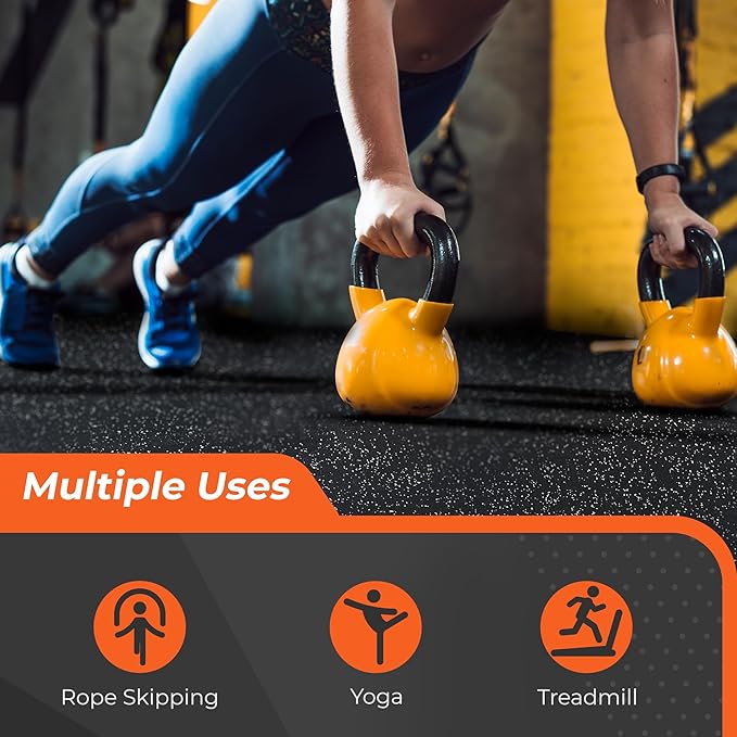 SUPERJARE 0.4'' Thick 6 Pcs 24 Sq Ft Rubber Top Exercise Equipment Mats, High Density EVA Foam Mats with Rubber Top, Interlocking Gym Flooring for Home Gym, Protective Workout Mat, Black/Grey-StrideForce Fitness