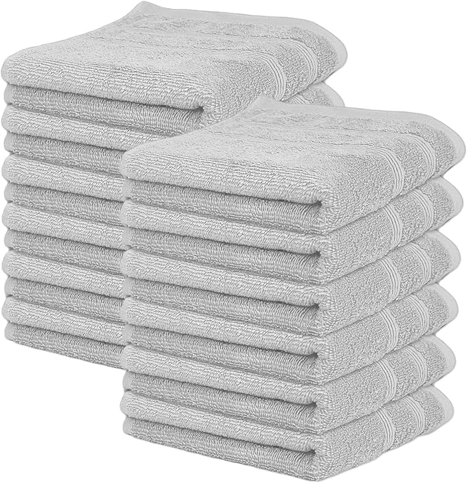 Kaufman - Premium Hand Towels Set for Bathroom, Spa, Gym, and Face Towel 100% Cotton Ring Spun, Ultra Soft Feel and Highly Absorbent Towels (12, Light Gray)-StrideForce Fitness