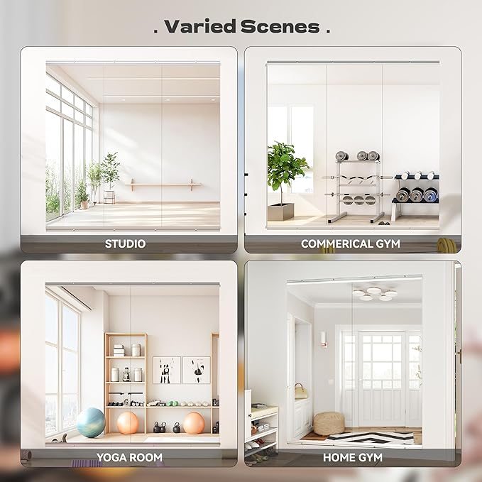 Hasipu Home Gym Mirror 51" L x 17" W - 3PCS Large Full Body Mirror for Yoga, Wall-Mounted Mirrors for Fitness, Garage, Dance Studio, 0.16in Tempered Glass Frameless-StrideForce Fitness