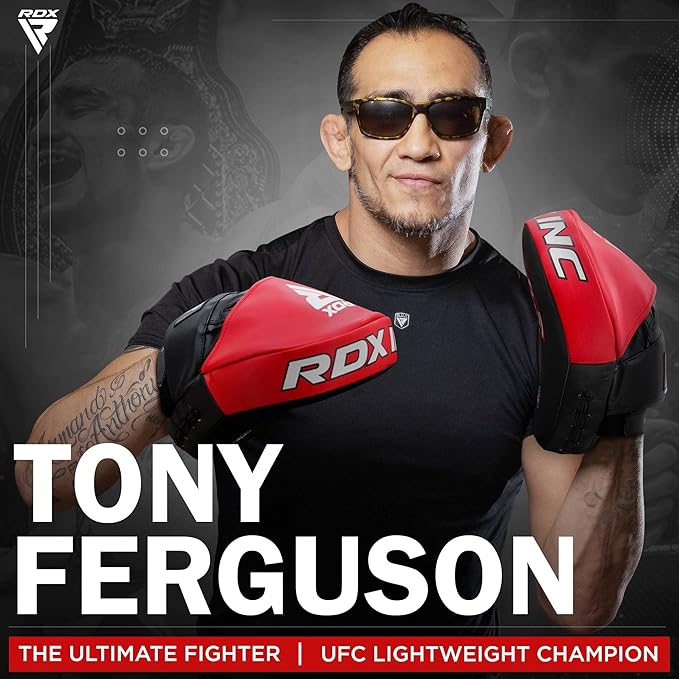 RDX Boxing Pads Focus Mitts, Maya Hide Leather Curved Hook and Jab Target Hand Pads, Great for MMA, Kickboxing, Martial Arts, Muay Thai, Karate Training, Padded Punching, Coaching Strike Shield-StrideForce Fitness