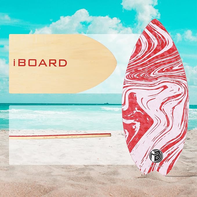 36” Skipper Skimboard with High Gloss Coat Wooden Skim Boards for Beginners, Teenagers and Adults Beach Skimboard 3 Color Traction Pad to Choose-StrideForce Fitness