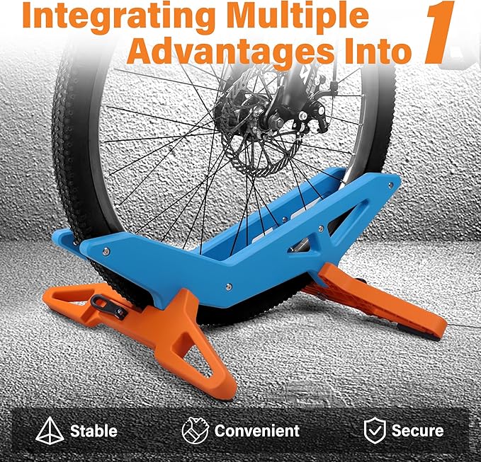 Adjustable Bike Parking Stand Fits 16-29 Inch Bicycles, Compatible with 23c-3.0 Tire Width – Heavy-Duty Plastic, Easy Installation, Stylish Two-Tone Design (Blue&Orange(2 Pack))-StrideForce Fitness