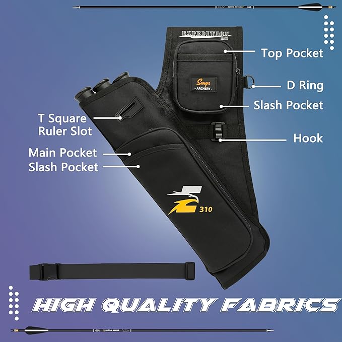 SUNYA Archery Hip Quiver for Arrows. Includes 3 Tubes Arrow Holder, Accessories Pockets and Waist Belt. Fit for Compound and Recurve Bow Practice.-StrideForce Fitness
