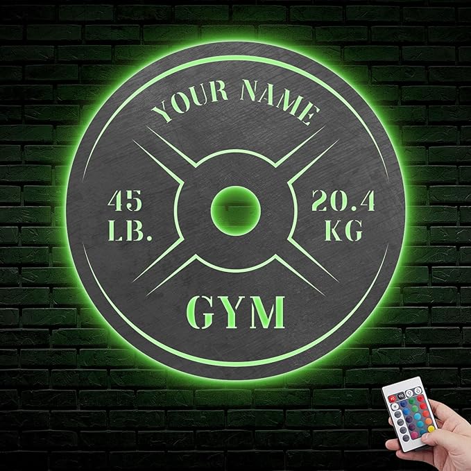 Personalized Home Gym LED Tin Metal Sign Multiple Sizes, Weight Lifting Exercise Workout Room Training Fitness Center Motivational Inspirational Quotes Decor Wall Art Hanging Accessories (11 LED)-StrideForce Fitness