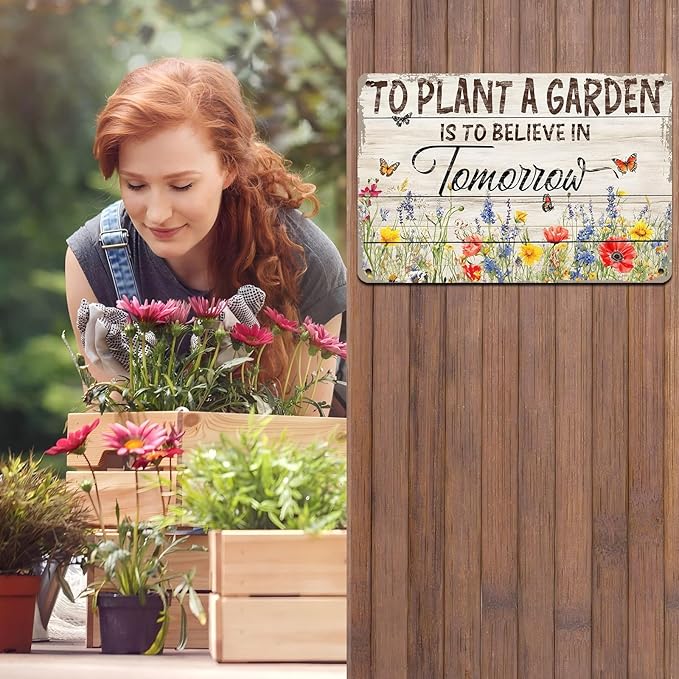 Gardening Vintage Metal Sign Plaque To Plant A Garden is To Believe Tomorrow Sign for Home Greenhouse Living Room Bedroom Outdoor Decor 12 * 16inch-StrideForce Fitness