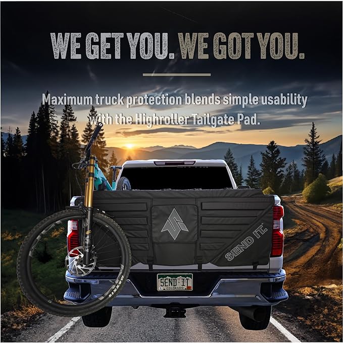 Send It. High Roller Tailgate Bike Pad V2 - Truck Accessories for Mountain Bikers, BMX, Ebikes & More (Full Size)-StrideForce Fitness