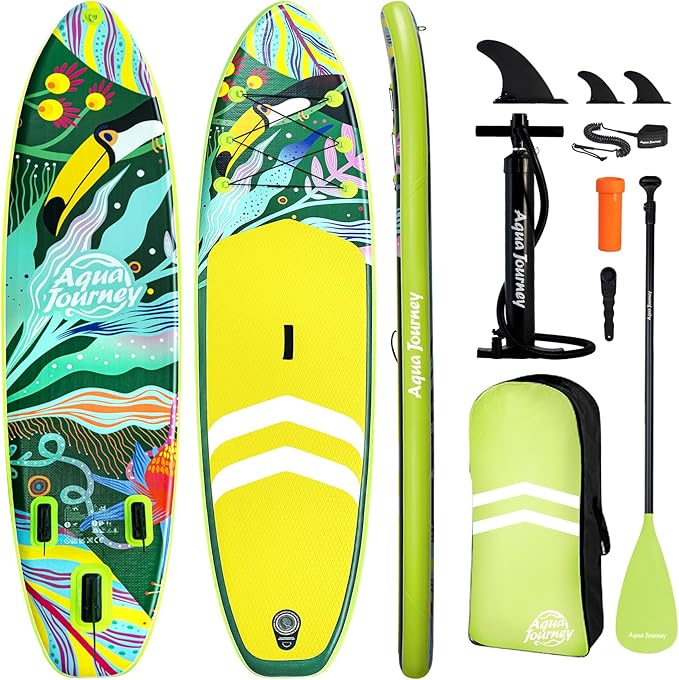 10'6"Inflatable Stand Up Paddle Board Ultra Portable-Lightweight & Stable|All-in-One Kit w/Aluminum Paddle, Dual-Action Pump & Backpack|Lakes & Oceans Ready for Family Recreation by Aquajourney-StrideForce Fitness