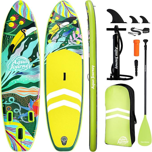 10'6"Inflatable Stand Up Paddle Board Ultra Portable-Lightweight & Stable|All-in-One Kit w/Aluminum Paddle, Dual-Action Pump & Backpack|Lakes & Oceans Ready for Family Recreation by Aquajourney-StrideForce Fitness