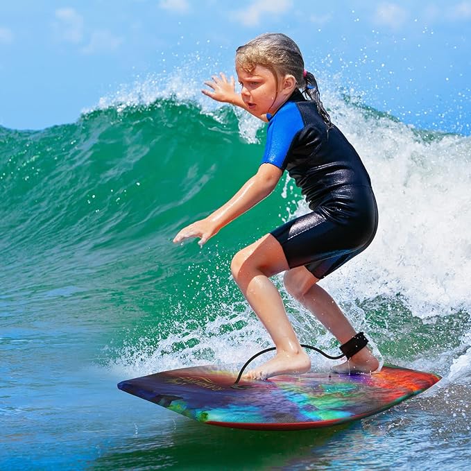 Body Board Lightweight with EPS Core, HDPE Slick Bottom, Leash & Adjustable Wrist Rope, Great Surfing for Kids and Adults-StrideForce Fitness