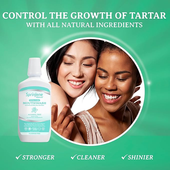 SprinJene Alcohol Free Mouthwash with Xylitol – Fluoride Free Natural Mouthwash for Dry Mouth, Whitening & Fresh Breath – Patented Black Seed Oil & Zinc Formula – Vegan & Made in The USA (2 Pack)