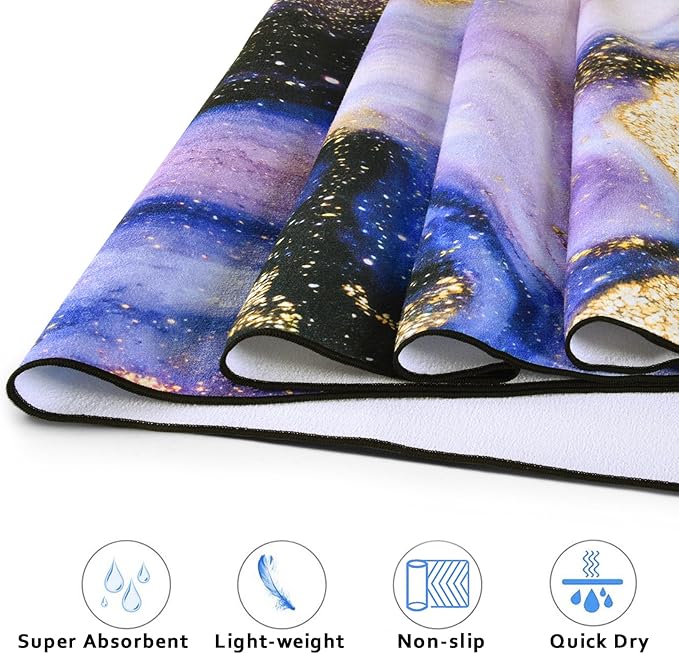 QiyI Yoga Mat Towel with Corner Pockets, Non Slip Sweat Absorbent Hot Yoga Towels, Soft Yoga Blankets with Travel Bag, Skidless Mat Cover for Workout, Gym, Fitness - 70"x26", Purple & Pink Grain-StrideForce Fitness